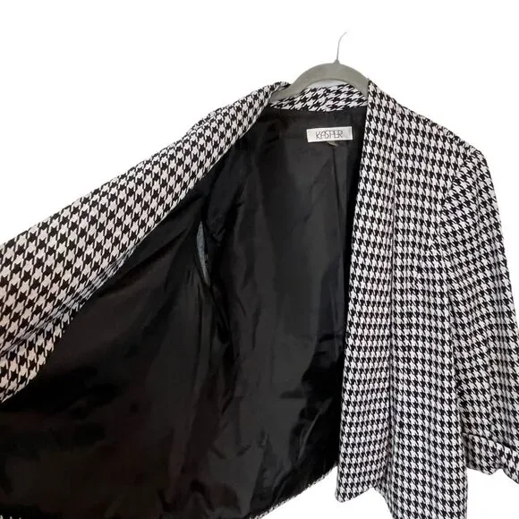 Kasper Swing Blazer Jacket Womens Black and White Houndstooth Retro Size 16